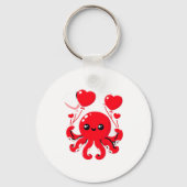 Octopus With Heart Lloons Adorable Valentines Day  Sleutelhanger (Voorkant)