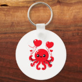 Octopus With Heart Lloons Adorable Valentines Day  Sleutelhanger (Voorkant)