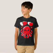 Octopus With Heart Lloons Adorable Valentines Day  T-shirt (Voorkant volledig)