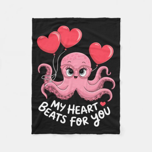 Octopus With Heart Lloons My Heart Beats For You V Fleece Deken (Voorkant)