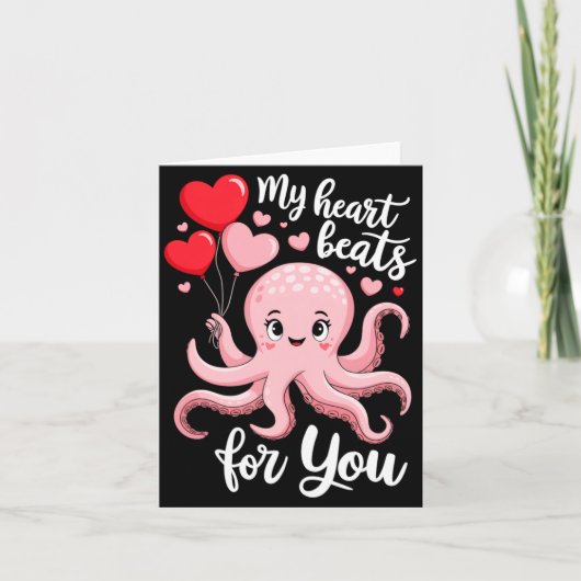Octopus With Heart Lloons My Heart Beats For You V Kaart (Voorkant)