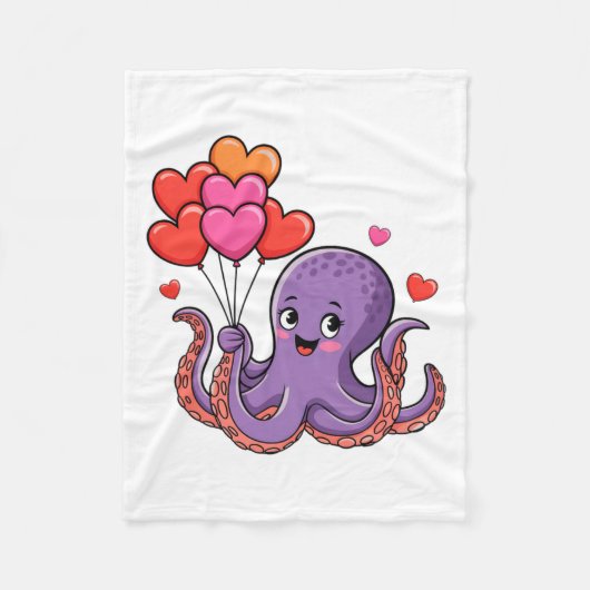 Octopus With Heart Lloons Valentine Day  Fleece Deken (Voorkant)