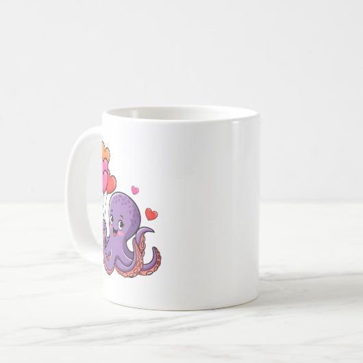 Octopus With Heart Lloons Valentine Day  Koffiemok (Voorkant links)
