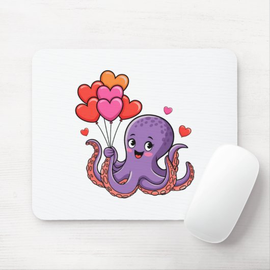 Octopus With Heart Lloons Valentine Day Muismat (Met muis)