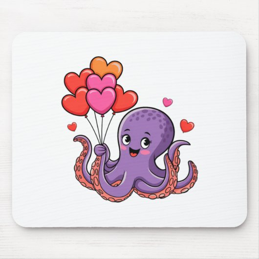 Octopus With Heart Lloons Valentine Day  Muismat (Voorkant)