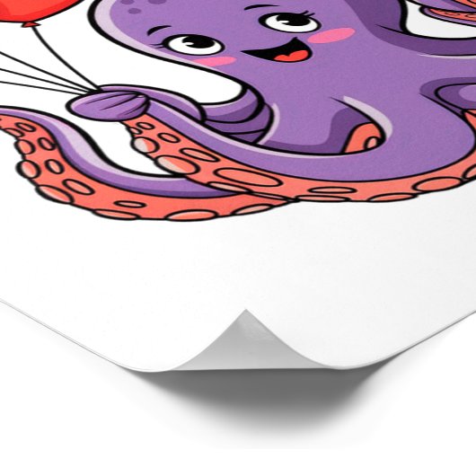 Octopus With Heart Lloons Valentine Day  Poster (Hoek)