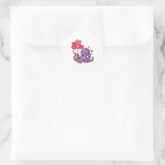 Octopus With Heart Lloons Valentine Day  Ronde Sticker (Tas)
