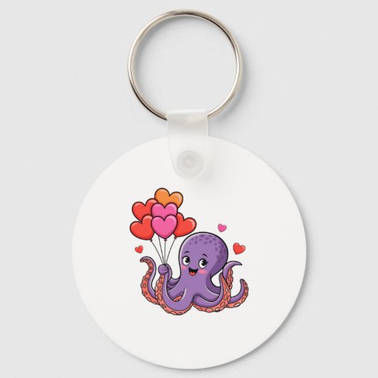 Octopus With Heart Lloons Valentine Day  Sleutelhanger (Voorkant)