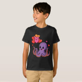 Octopus With Heart Lloons Valentine Day  T-shirt (Voorkant volledig)