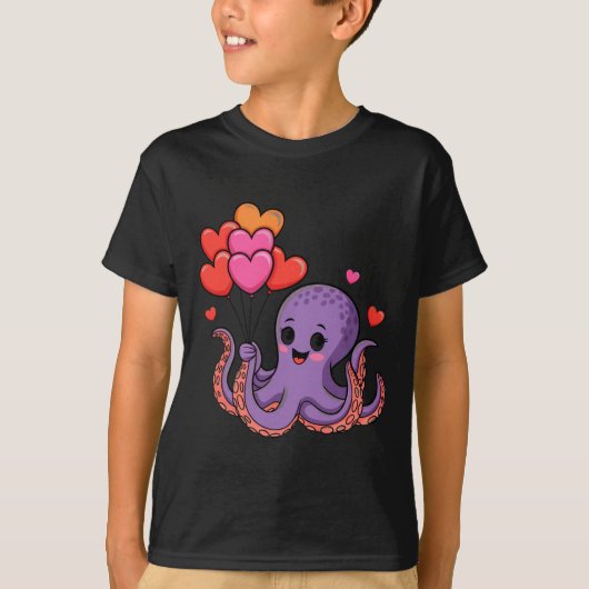 Octopus With Heart Lloons Valentine Day  T-shirt (Voorkant)