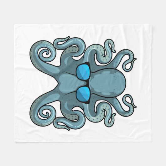 Octopus with Sunglasses Fleece Deken (Voorkant (Horizontaal))