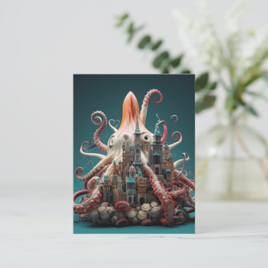 Octopus World Onderwater Fantasie Oceaan Abstract Briefkaart (Staand voorkant)
