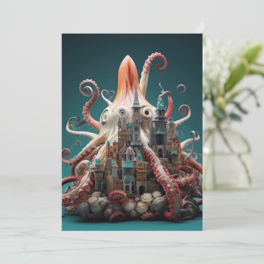 Octopus World Onderwater Fantasie Oceaan Abstract Kaart (Staand voorkant)