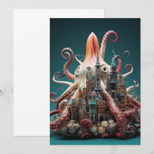 Octopus World Onderwater Fantasie Oceaan Abstract Kaart (Voorkant / Achterkant)