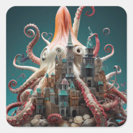 Octopus World Onderwater Fantasie Oceaan Abstract Vierkante Sticker