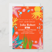 octopus Zee Dieren oranje verjaardagsuitnodiging Kaart (Voorkant)