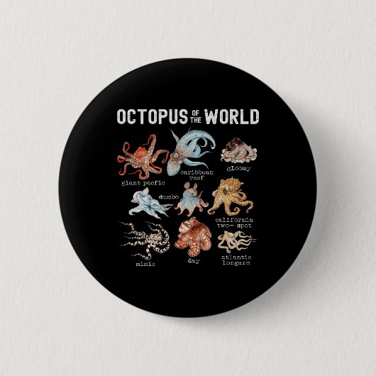 Octopus Zee Dieren van de Wereld Octopus Lover Ronde Button 5,7 Cm (Voorkant)