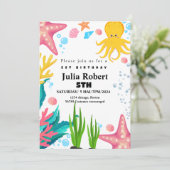 octopus Zee Dieren waterverf verjaardagsuitnodigin Kaart (Staand voorkant)