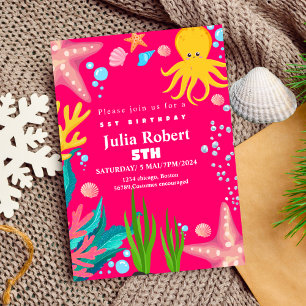 octopus Zee Dieren waterverf verjaardagsuitnodigin Kaart