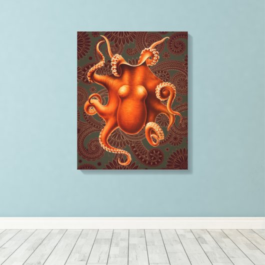 Octopus Zee Monster Creature Cephalapod Canvas Afdruk (Insitu (Houten vloer))