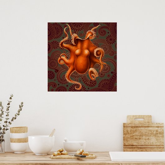 Octopus Zee Monster Creature Cephalapod  Poster (Keuken)