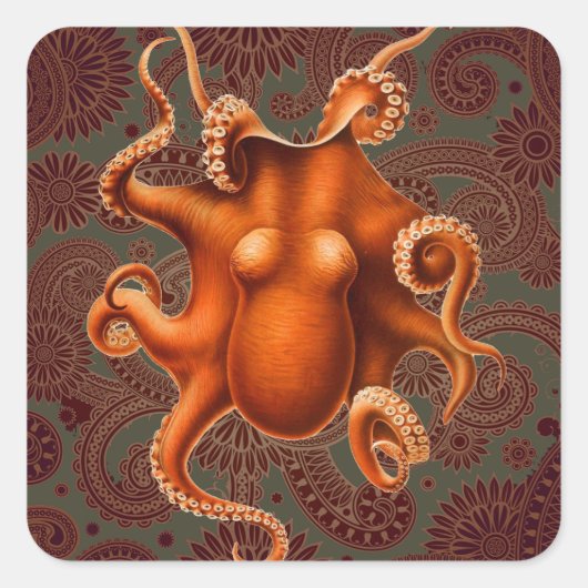Octopus Zee Monster Creature Cephalapod  Vierkante Sticker (Voorkant)