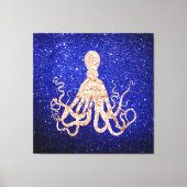 Octopus Zee Ocean Roos Gold Cobalt Blue Glitter Canvas Afdruk (Voorkant)