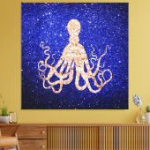 Octopus Zee Ocean Roos Gold Cobalt Blue Glitter Canvas Afdruk (Insitu (Woonkamer))