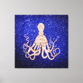Octopus Zee Ocean Roos Gold Cobalt Blue Glitter Canvas Afdruk (Voorkant)