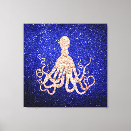Octopus Zee Ocean Roos Gold Cobalt Blue Glitter Canvas Afdruk