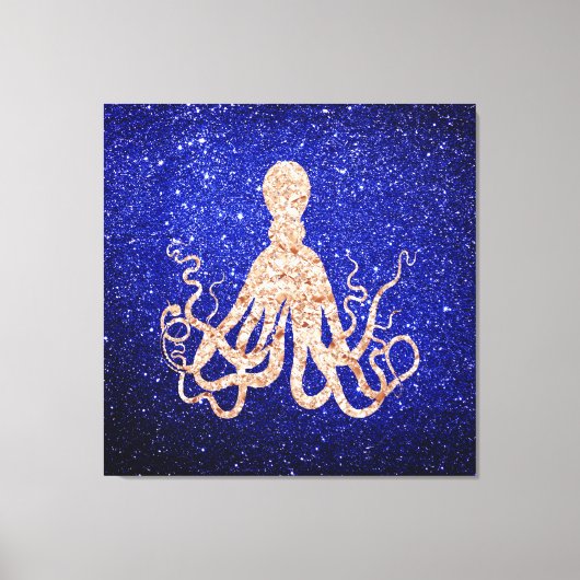 Octopus Zee Ocean Roos Gold Cobalt Blue Glitter Canvas Afdruk (Voorkant)