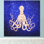 Octopus Zee Ocean Roos Gold Cobalt Blue Glitter Canvas Afdruk (Insitu (Houten vloer))