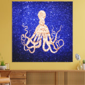 Octopus Zee Ocean Roos Gold Cobalt Blue Glitter Canvas Afdruk (Insitu (Woonkamer))