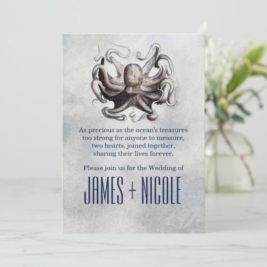  Octopus Zee Zout Strand Bruiloft Uitnodigingen (Staand voorkant)