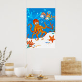 Octopus Zeeaquarium Cute Octopus Zeester Kinderkam Poster (Keuken)