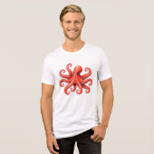Octopus Zeeleven Oceandier Ontwerp Tri-Blend Shirt (Voorkant volledig)