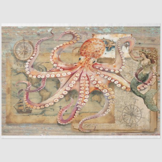 Octopus zeemeermindecoupage papier (Voorkant)