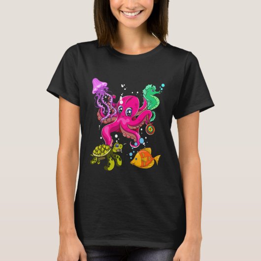 Octopus Zeepaardschildpad Kwallen Squad Schattige T-shirt (Voorkant)