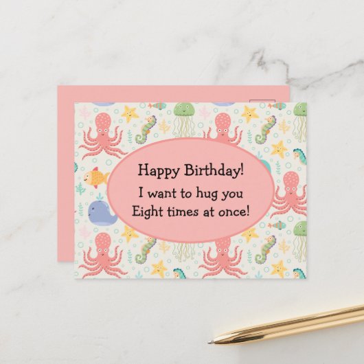 Octopus Zeester Zeepaard Walvis Onder de Zee Briefkaart (Voorkant / Achterkant in situ)