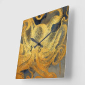 Octopusklok gouden zwarte Waterverf Vierkante Klok (Hoek)