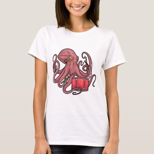 Octopusmuzikant drummuziek t-shirt (Voorkant)