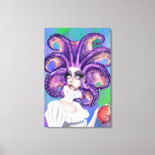 Octopusvrouw en Goudvis Canvasprint - Schilderij Canvas Afdruk