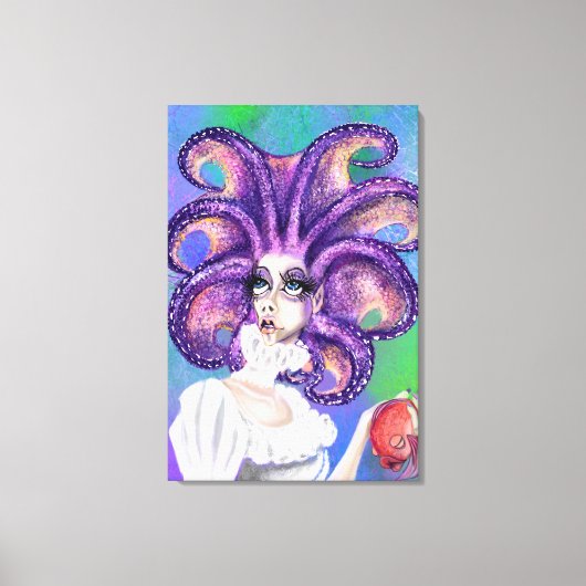 Octopusvrouw en Goudvis Canvasprint - Schilderij Canvas Afdruk (Voorkant)
