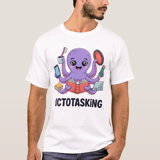 Octotasking Wezen in Multitask Modus T-shirt (Voorkant)