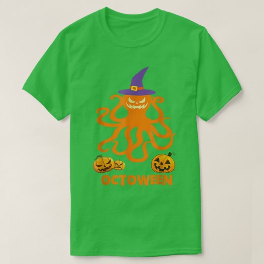 Octoween Happy Halloween Funny Octopus Pumpkin Wit T-shirt (Design voorkant)