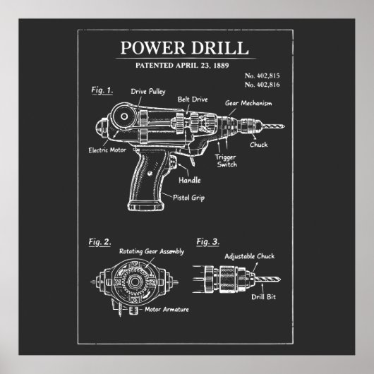 Octrooi Blueprint Elektrische Boor Poster (Voorkant)