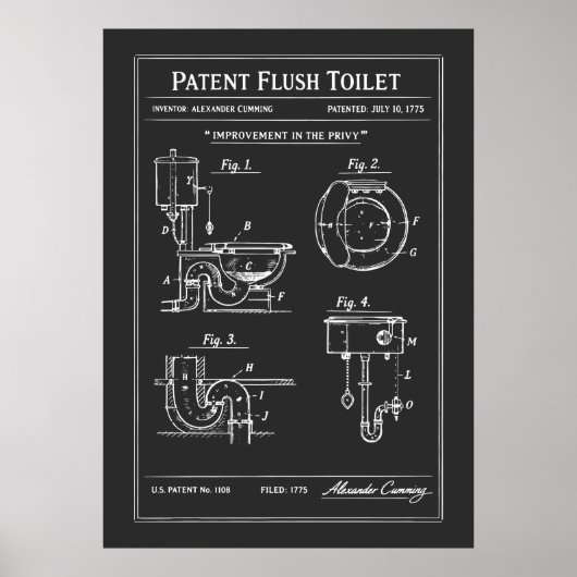 Octrooi Spoeltoilet Blauwdruk Poster (Voorkant)
