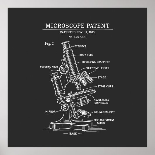 Octrooi voor microscoopblauwdruk poster (Voorkant)
