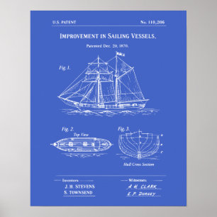 Octrooi Zeilschip Blauwdruk Poster