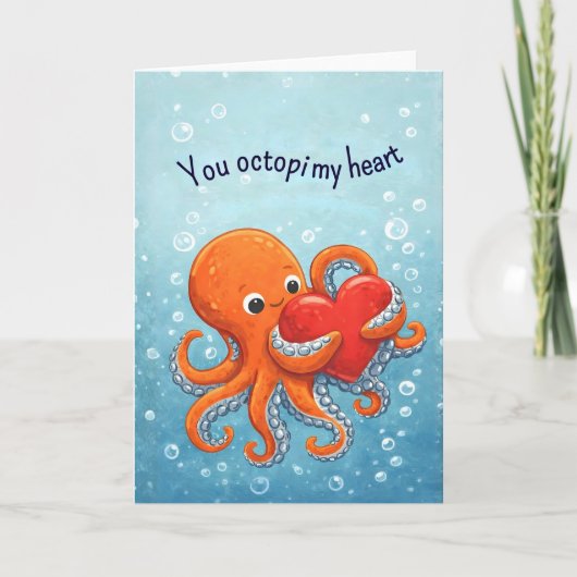 Octupus lover Cute Valentine Feestdagen Kaart (Voorkant)